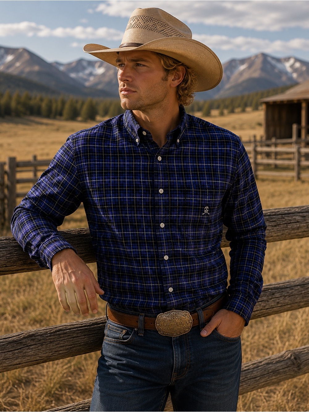 CINCH Men's L Purple Plaid Long Sleeve Collared Shirt Button Down RN17901